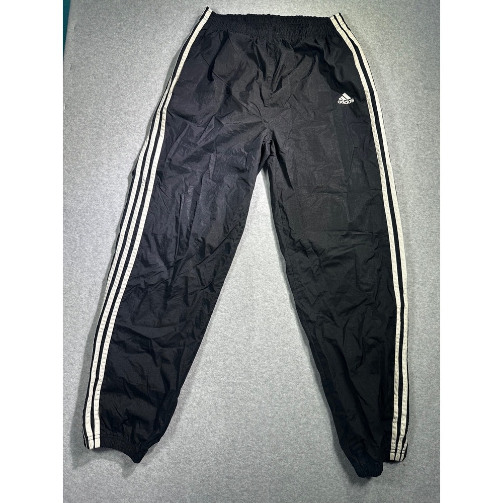 Adidas Vintage Mens Black White 3 Stripe Nylon Track Pants Windbreaker Large